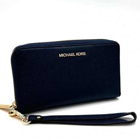Michael Kors JST LG Flat MF Phone Case Wallet Navy Blue (NWT) - Picture 1 of 8